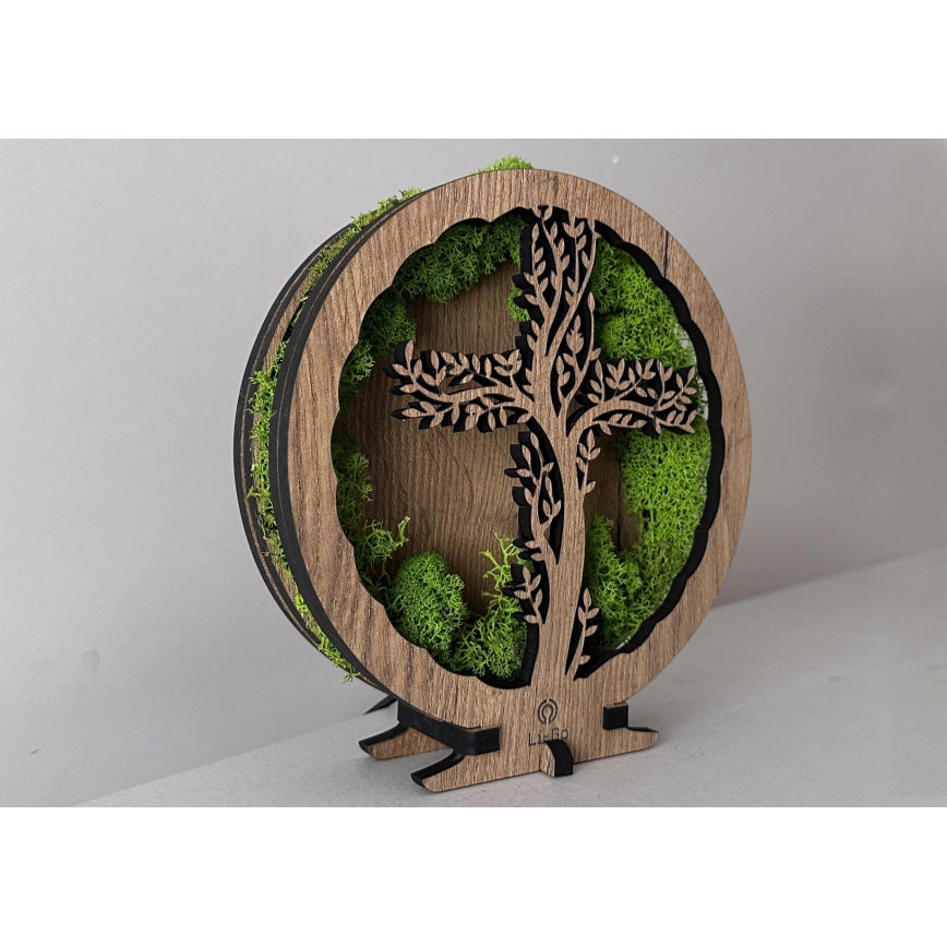 Li-Go 23622/DUB2 - Dimmbare LED-Tischdekoration LED/12W/230V 20x22 cm Eiche/Kreuz im Moos