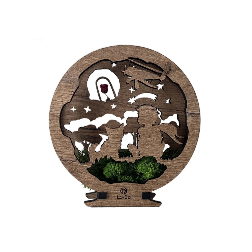 Li-Go 23634/DUB2 - Dimmbare LED-Tischdekoration LED/12W/230V 20x22 cm Eiche/Der kleine Prinz mit Rose