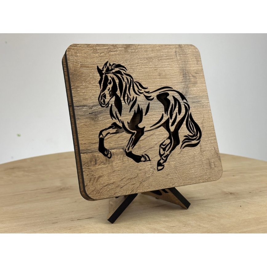 Li-Go 4070/DUB2 - LED-Tischdekoration LED/12W/230V 19x19 cm Eiche/Pferd