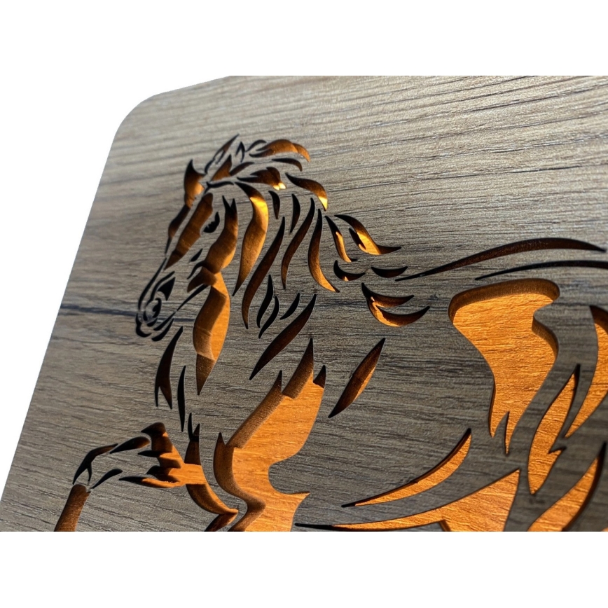 Li-Go 4070/DUB2 - LED-Tischdekoration LED/12W/230V 19x19 cm Eiche/Pferd