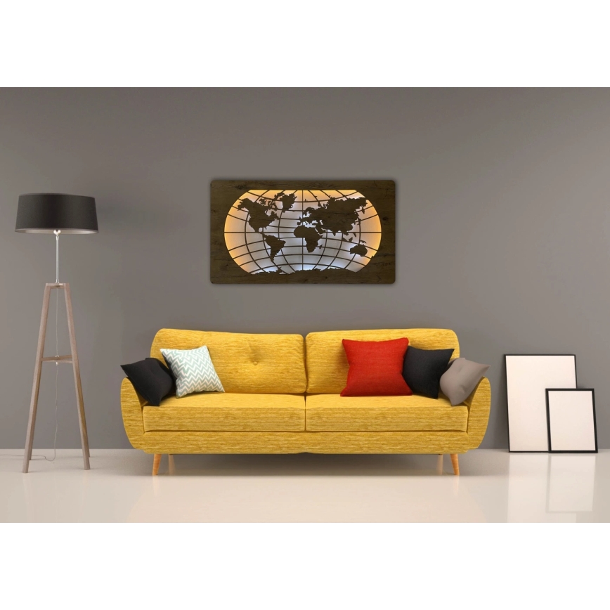 Li-Go 4868/DUB2 - LED-dimmbare Wanddekoration LED/24W/230V 110x60 cm Eiche/Weltkarte (Breitengrade)