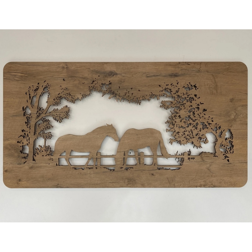 Li-Go 5012/B/4 - Dimmbare LED-Wanddekoration LED/10W/5V 30000 mAh 120x60 cm Eiche/Pferde + Fernbedienung