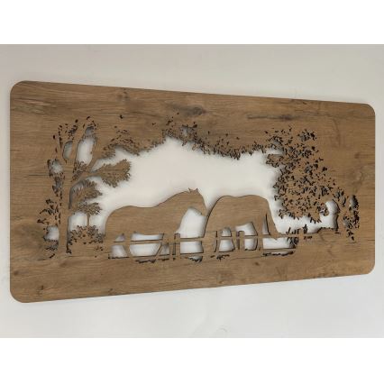 Li-Go 5012/B/4 - Dimmbare LED-Wanddekoration LED/10W/5V 30000 mAh 120x60 cm Eiche/Pferde + Fernbedienung