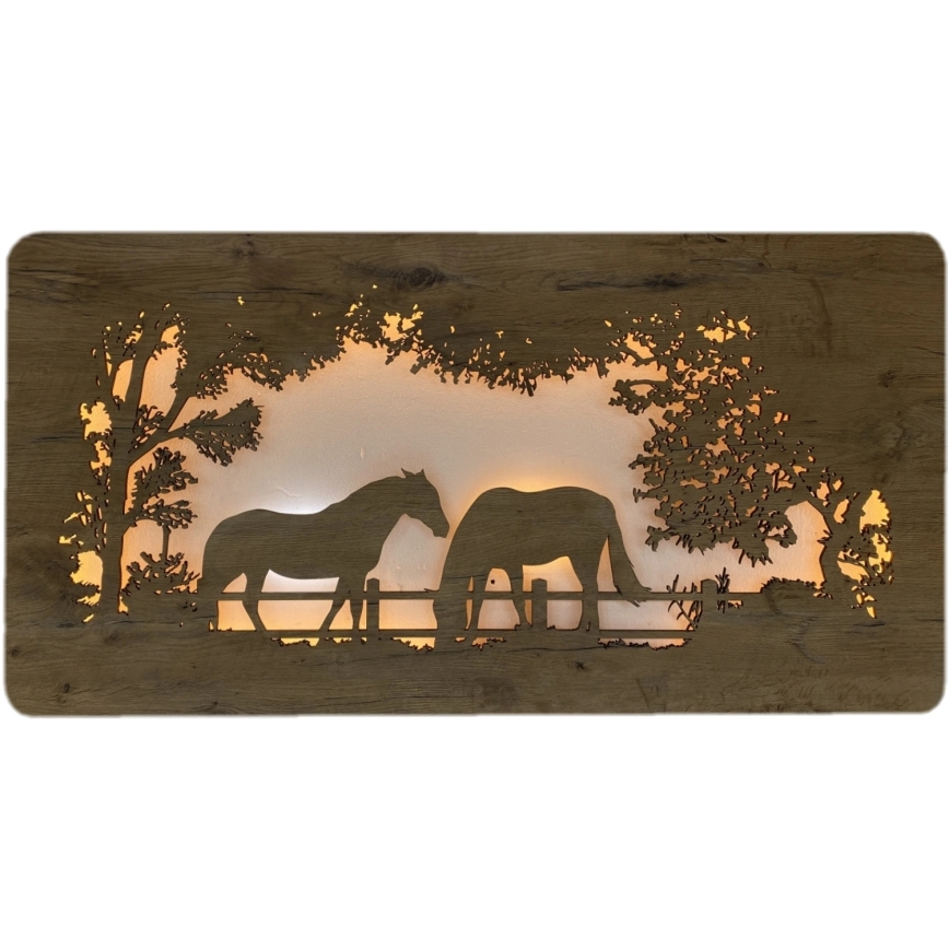 Li-Go 5012/B/4 - Dimmbare LED-Wanddekoration LED/10W/5V 30000 mAh 120x60 cm Eiche/Pferde + Fernbedienung