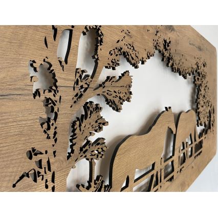 Li-Go 5012/B/4 - Dimmbare LED-Wanddekoration LED/10W/5V 30000 mAh 120x60 cm Eiche/Pferde + Fernbedienung