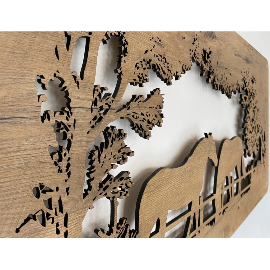 Li-Go 5012/B/4 - Dimmbare LED-Wanddekoration LED/10W/5V 30000 mAh 120x60 cm Eiche/Pferde + Fernbedienung