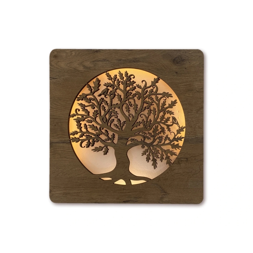 Li-Go 5275/DUB2 - LED-dimmbare Wanddekoration LED/10W/5V 20000 mAh 42x42 cm Eiche/Eiche im Kreis + Fernbedienung