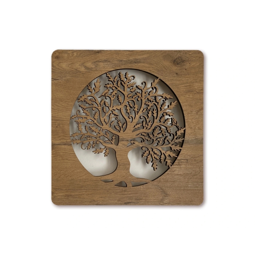 Li-Go 5275/DUB2 - LED-dimmbare Wanddekoration LED/10W/5V 20000 mAh 42x42 cm Eiche/Eiche im Kreis + Fernbedienung