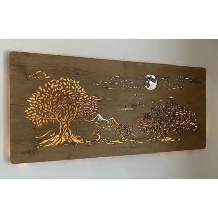 Li-Go 5478/DUB2 - Dimmbare LED-Wanddekoration LED/24W/230V 130x60 cm Eiche/Vier Eichen und Mond