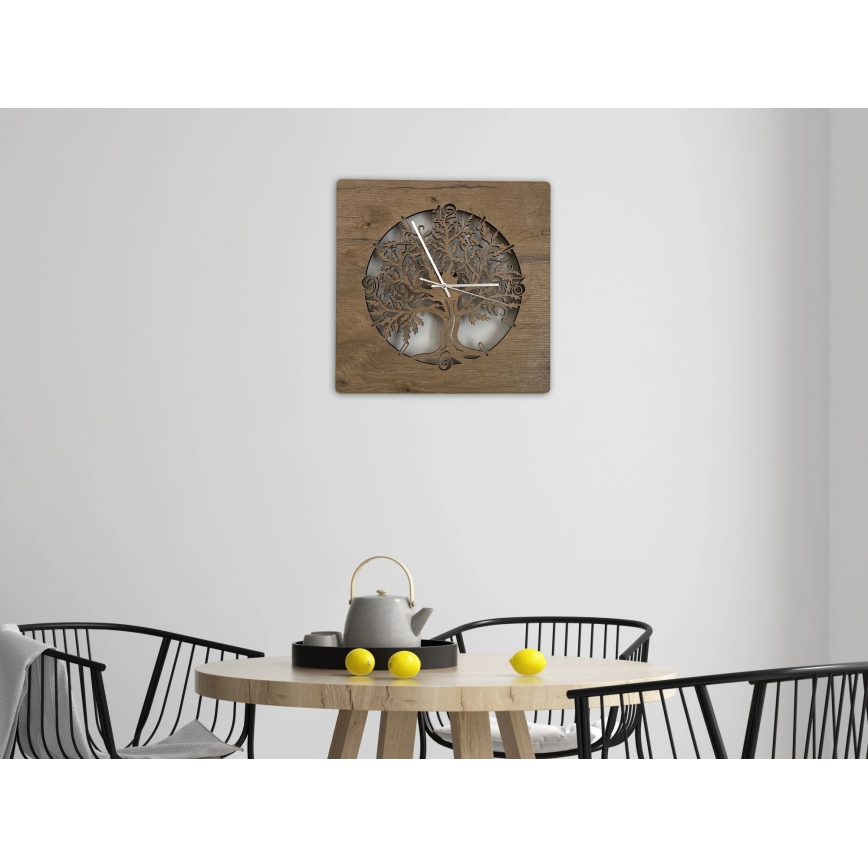 Li-Go 5652/DUB2 - Dimmbare LED-Uhr LED/10W/5V 20000 mAh 42x42 cm Eiche/Eiche im Kreis + Fernbedienung