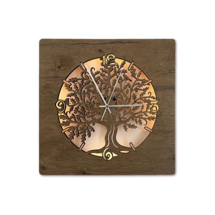 Li-Go 5652/DUB2 - Dimmbare LED-Uhr LED/10W/5V 20000 mAh 42x42 cm Eiche/Eiche im Kreis + Fernbedienung