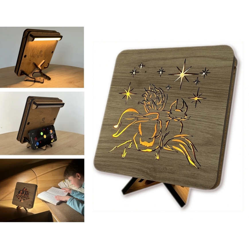 Li-Go 5788/DUB2 - LED-Tischdekoration LED/12W/230V 19x19 cm Eiche/Der kleine Prinz