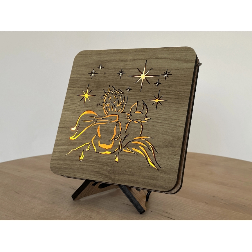 Li-Go 5788/DUB2 - LED-Tischdekoration LED/12W/230V 19x19 cm Eiche/Der kleine Prinz