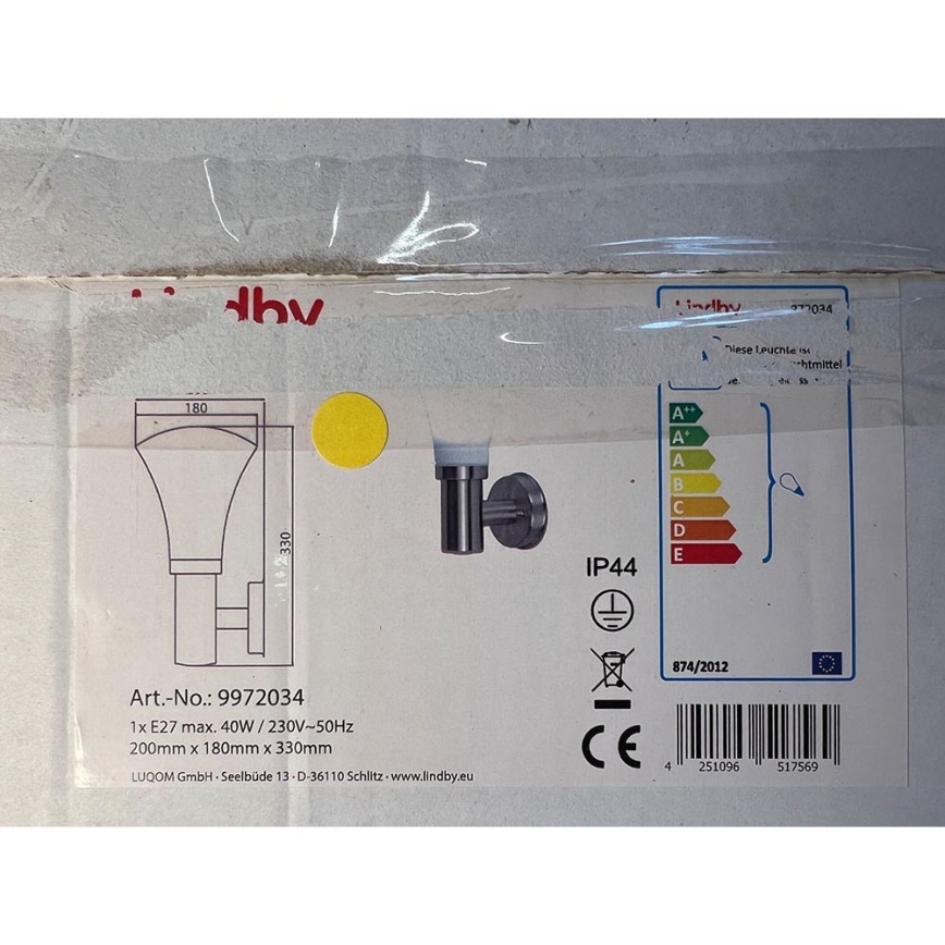 Lindby - Außenwandleuchte JULIANE 1xE27/40W/230V IP44
