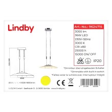 Lindby - Dimmbare LED-Hängeleuchte an Schnur AMIDALA LED/36W/230V