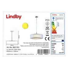 Lindby - Dimmbare LED-Hängeleuchte an Schnur AMON 3xLED/12W/230V