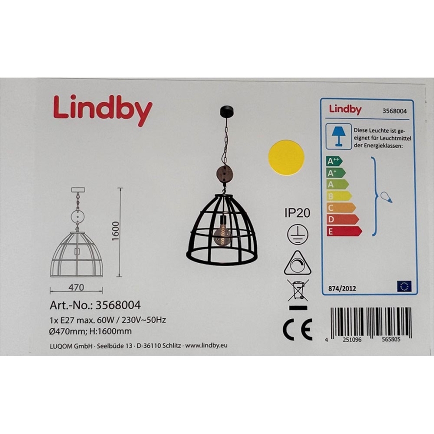 Lindby - Hängeleuchte an Kette MAXIMILIA 1xE27/60W/230V