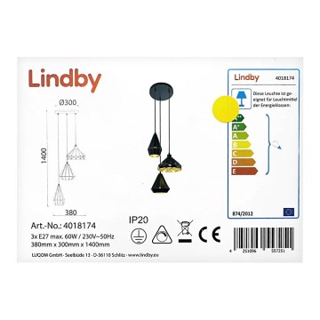 Lindby - Hängeleuchte an Schnur 3xE27/60W/230V