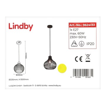 Lindby - Hängeleuchte an Schnur FRANCES 1xE27/60W/230V