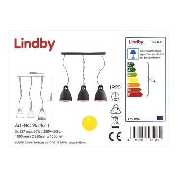 Lindby - Hängeleuchte an Schnur IBU 3xE27/60W/230V