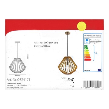 Lindby - Hängeleuchte an Schnur SIGGIE 1xE27/60W/230V