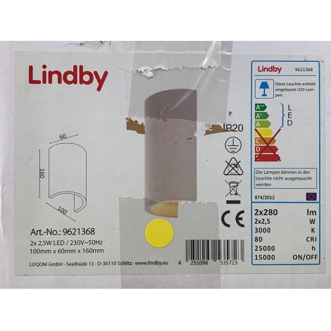 Lindby - LED-Wandbeleuchtung JENKE 2xLED/2,5W/230V Gips