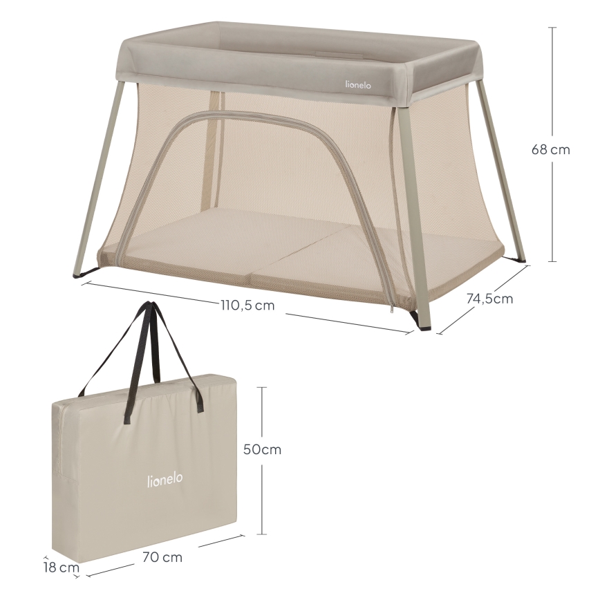 Lionelo - 3-in-1 Reisebett ALICE Beige/Olive