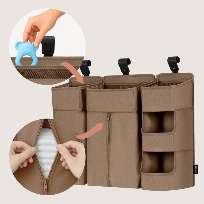 Lionelo - 3-in-1 SIDEPOCKET Organizer für das Babybett, Beige