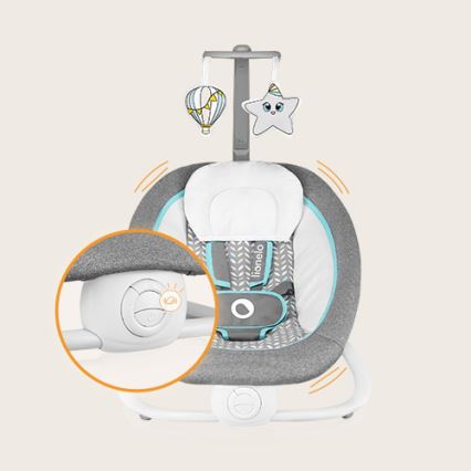 Lionelo - Baby-Wippe mit Vibrationsfunktion und Melodie PASCAL 2×AA grau/türkis