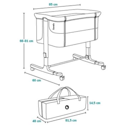 Lionelo - Babybett 3‑in‑1 AURORA Grau Graphit