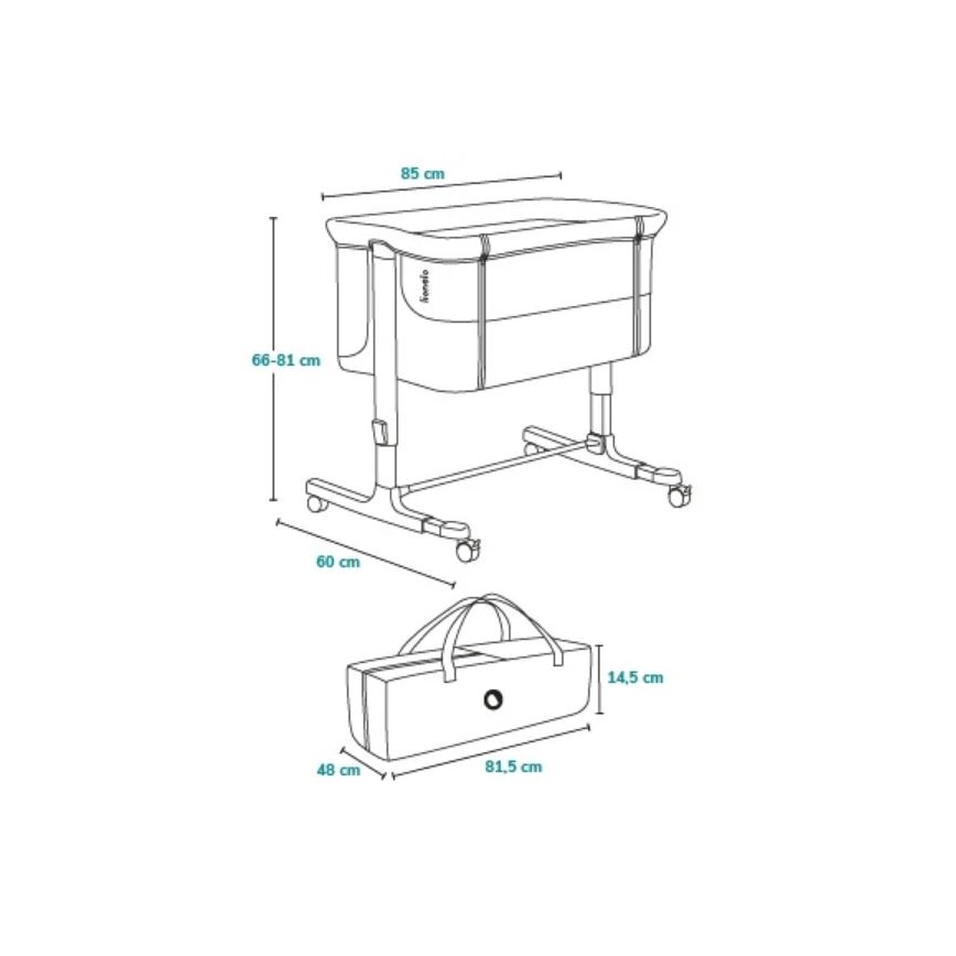 Lionelo - Babybett 3‑in‑1 AURORA Grau Graphit