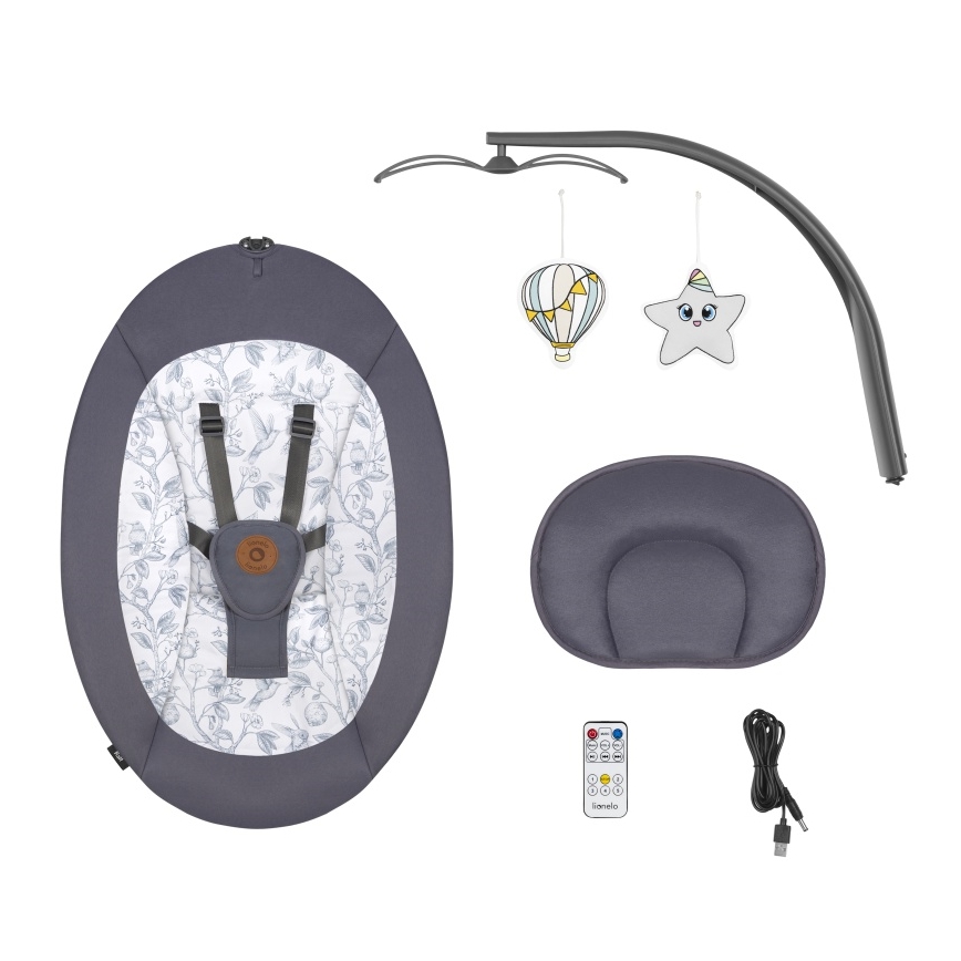 Lionelo - Babyschaukel mit Melodie RALF 4xAA Grau Weiß + Fernbedienung