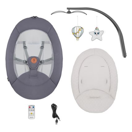 Lionelo - Babyschaukel mit Melodie RINA 4xAA Grey Concrete + Fernbedienung