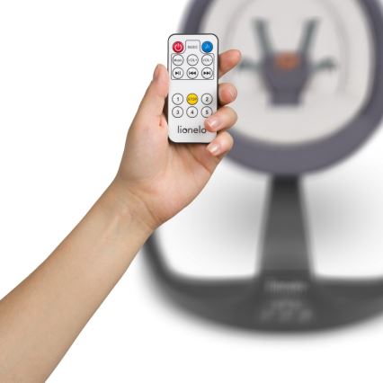 Lionelo - Babyschaukel mit Melodie RINA 4xAA Grey Concrete + Fernbedienung