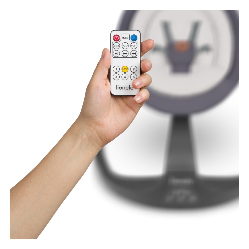 Lionelo - Babyschaukel mit Melodie RINA 4xAA Grey Concrete + Fernbedienung