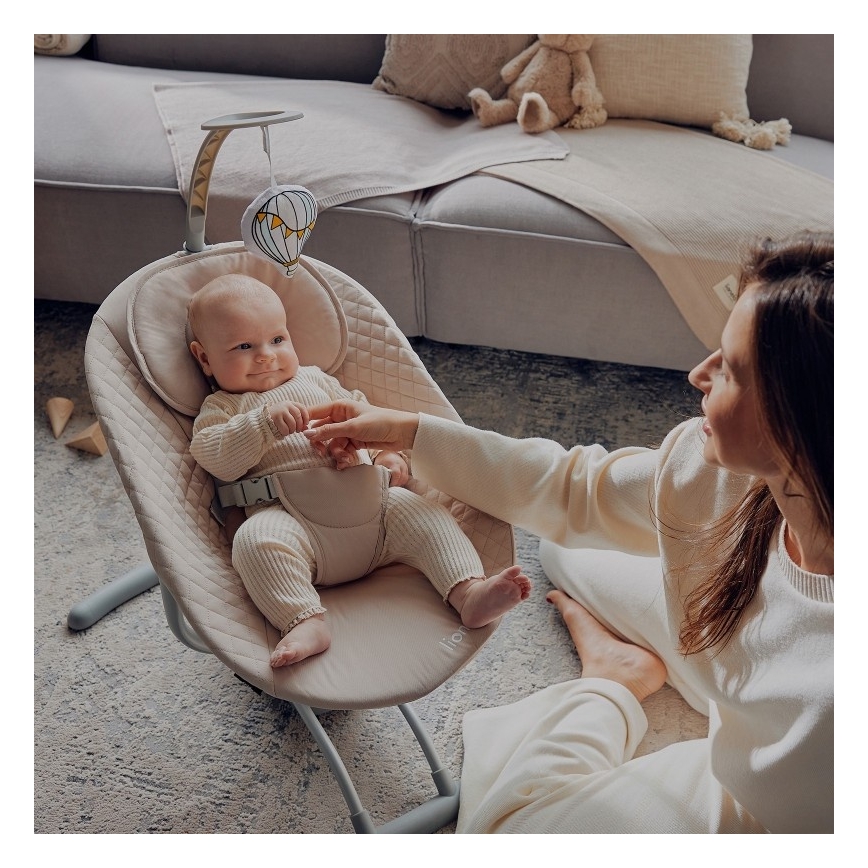 Lionelo - Babyschaukel RIO mit Melodie, 4xC, Beige Latte + Fernbedienung