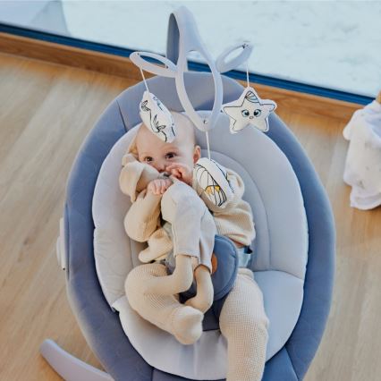 Lionelo - Babywippe MELL mit Melodie, Grey Stone, 4x AA + Fernbedienung