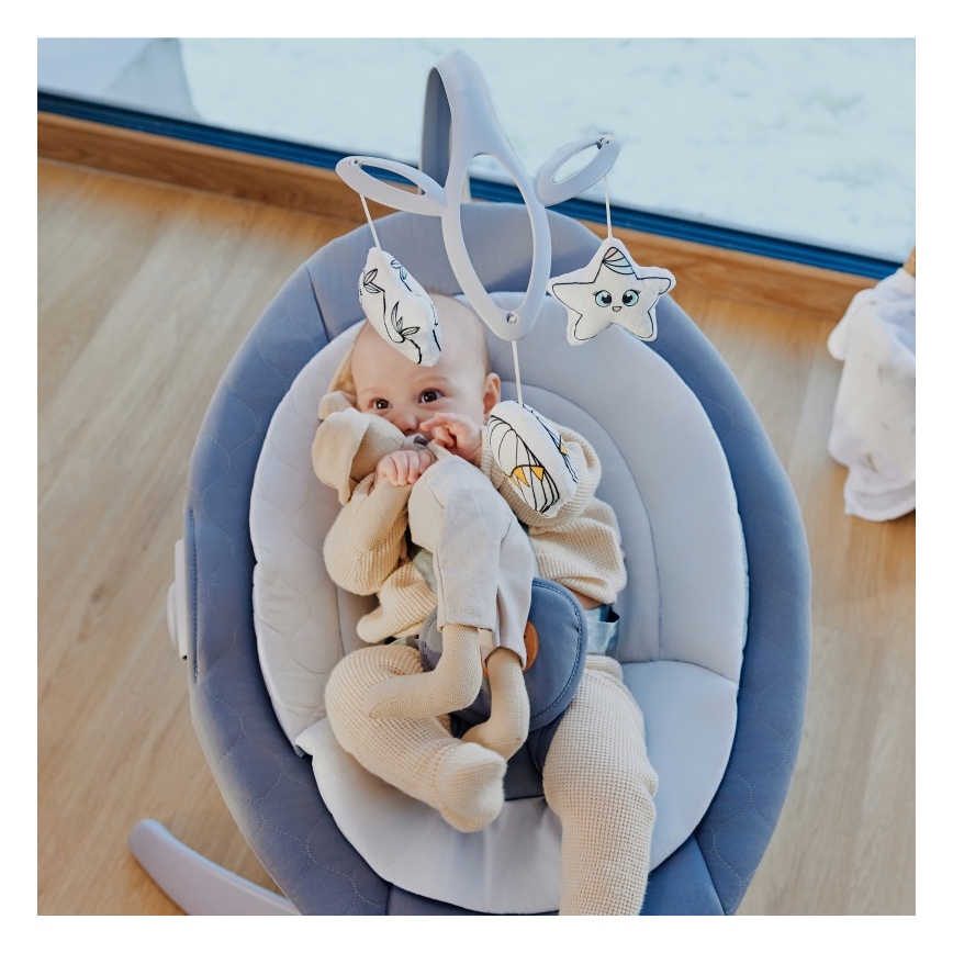 Lionelo - Babywippe MELL mit Melodie, Grey Stone, 4x AA + Fernbedienung