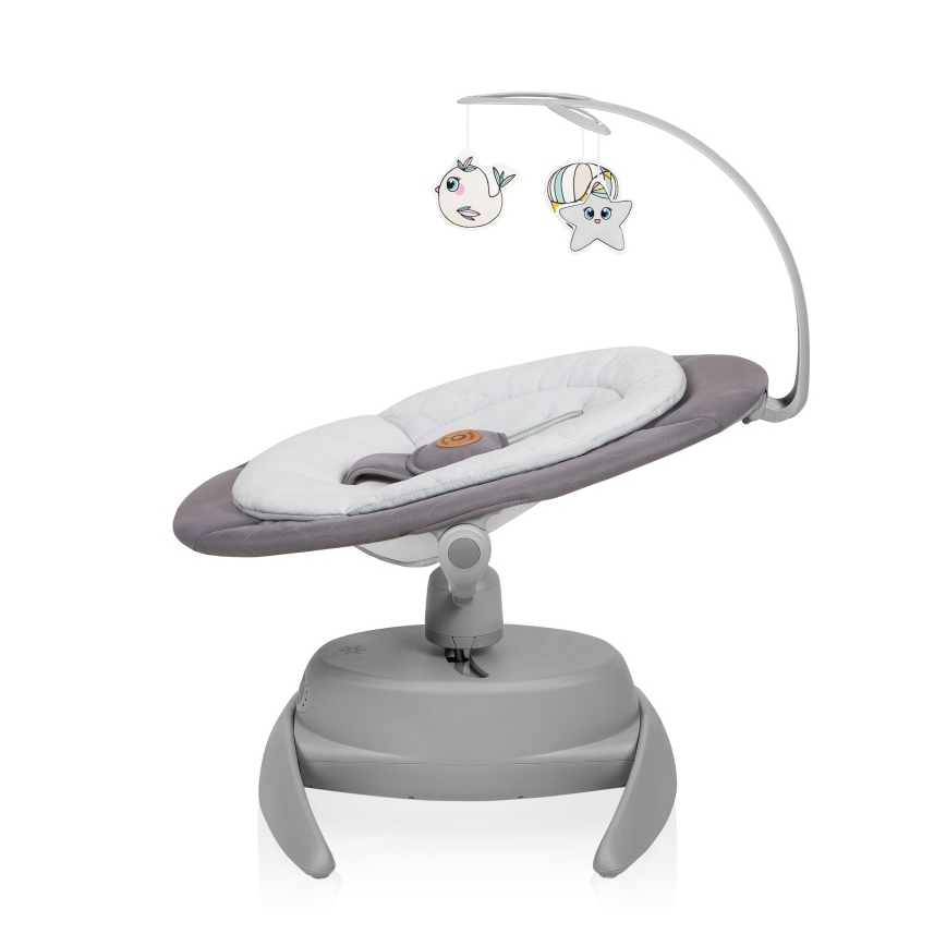 Lionelo - Babywippe MELL mit Melodie, Grey Stone, 4x AA + Fernbedienung