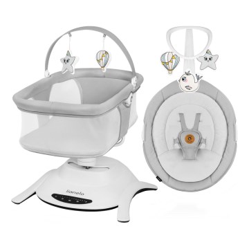 Lionelo - Babywippe mit Melodie 2-in-1 BELLA 4xAA Betongrau + Fernbedienung