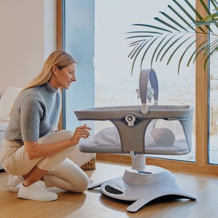 Lionelo - Babywippe mit Melodie 2-in-1 BELLA 4xAA Betongrau + Fernbedienung