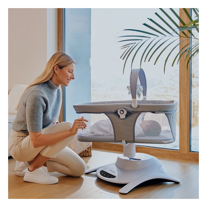 Lionelo - Babywippe mit Melodie 2-in-1 BELLA 4xAA Betongrau + Fernbedienung