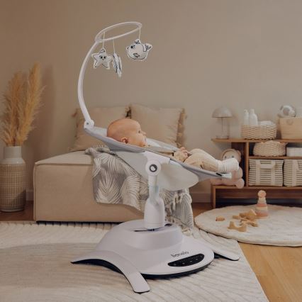 Lionelo - Babywippe mit Melodie 2-in-1 BELLA 4xAA Betongrau + Fernbedienung