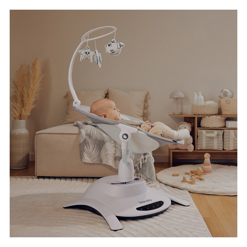 Lionelo - Babywippe mit Melodie 2-in-1 BELLA 4xAA Betongrau + Fernbedienung