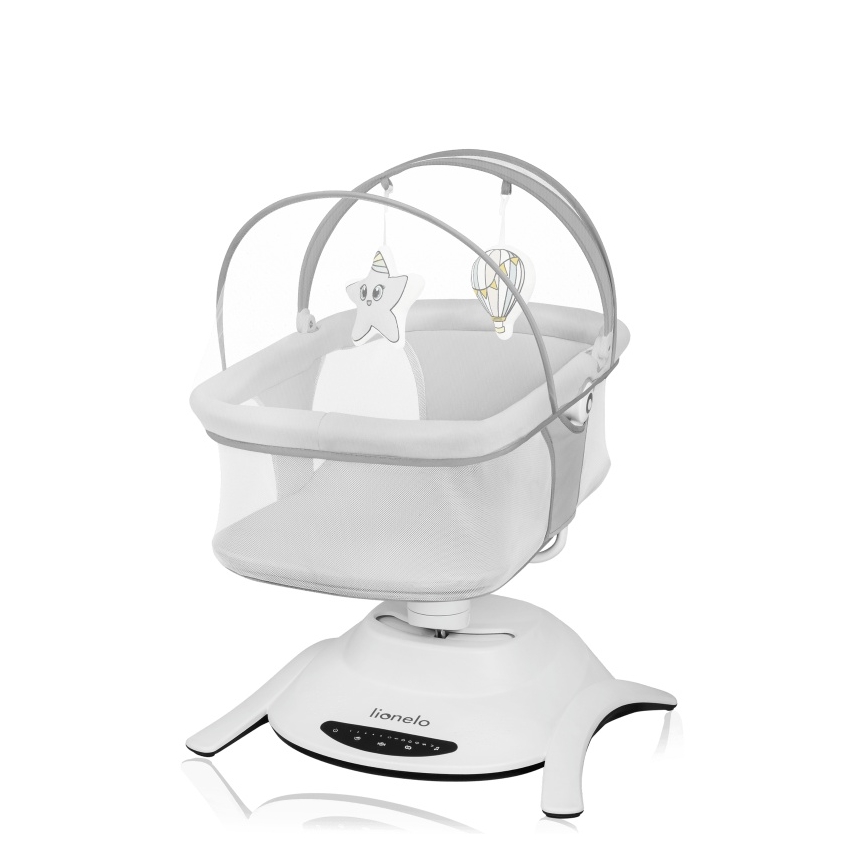 Lionelo - Babywippe mit Melodie 2-in-1 BELLA 4xAA Betongrau + Fernbedienung