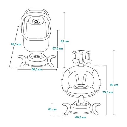 Lionelo - Babywippe mit Melodie 2-in-1 BELLA 4xAA Betongrau + Fernbedienung