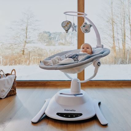 Lionelo - Babywippe mit Melodie 2-in-1 BELLA 4xAA Grey Concrete + Fernbedienung