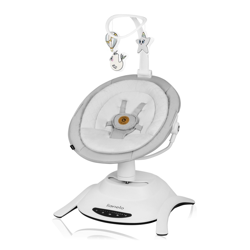 Lionelo - Babywippe mit Melodie 2-in-1 BELLA 4xAA Grey Concrete + Fernbedienung