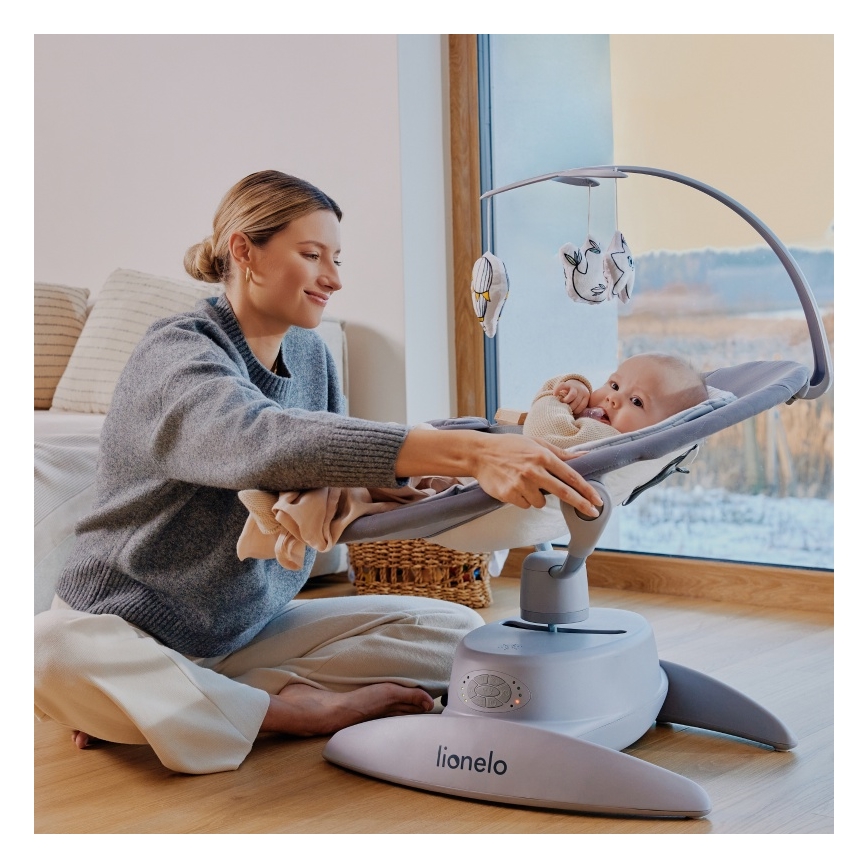 Lionelo - Babywippe mit Melodie MELL Beige Sand 4xAA + Fernbedienung