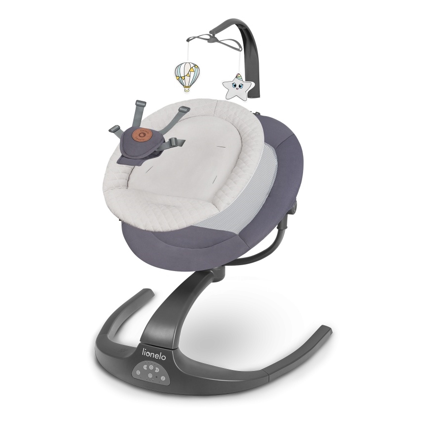 Lionelo - Babywippe mit Melodie RINA 4xAA Grey Concrete + Fernbedienung